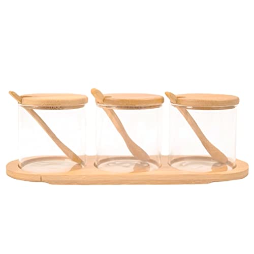 Miattcld Condiment Canisters Pots Set, 10Oz Clear Glass Seasoning Jar Set, Glass Condiment Jar, Glass Spice Jar With Bamboo Lids For Seasoning Kitchen Pepper Coffee Tea Sugar (Style-A) #TOP10