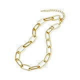 KesaPlan Juego de collar de cadena de oro, pulsera y aretes para mujer, juego de joyería gruesa de plata, chapado en oro de 14 quilates, delicado y grueso, juego de joyería con clip de papel para