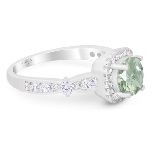 OMRANII Art Deco Round Natural Green Amethyst Prasiolite Vintage Style Cushion Cut Halo CZ Wedding Engagement Rings For Women 925 Sterling Silver Gifts For Her2
