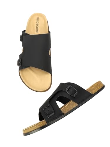 Image of Men Full Cover Double Buckle Slippers | Covered Slip-On Sandals for Men | Comfortable Footwear | Adjustable Strap Rubber Sandals | Anti-Slip Sole Slippers