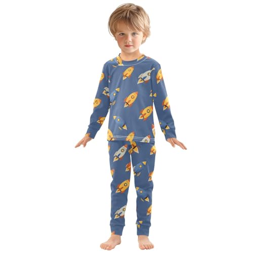 Cartoon Pajamas Set Rocket Ship Pattern Long Sleeve PJs Cotton Jammies Sleepwear Top and Pants Multicolor3