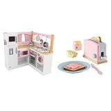 KidKraft 53185 Grand Gourmet Eck-Spielküche, rosa & weiß [Exklusiv bei Amazon] & 63374 Spielset Spielzeug-Set mit Toaster, Pastellfarben, XL