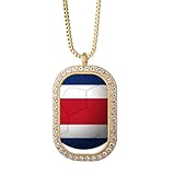 国旗のサッカーワールドカップコスタリカ ゴールドネックレスダイヤモンドクリスタルペンダント