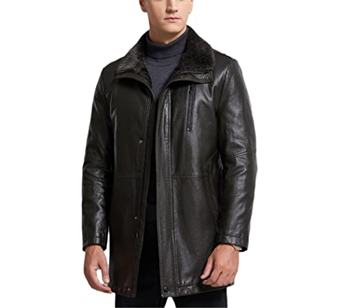 Veste en cuir homme pour l'hiver manteau mi-long chaud à fourrure vert élégant