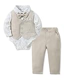 YALLET Baby Boy Clothes Suit 0-18 Months Infant Boy Gentleman Outfits, Dress Shirt+Bowtie+Vest+Pants Set Wedding Party Suits