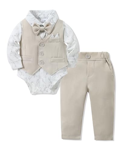 YALLET Baby Boy Clothes Suit 0-18 Months Infant Boy Gentleman Outfits, Dress Shirt+Bowtie+Vest+Pants Set Wedding Party Suits
