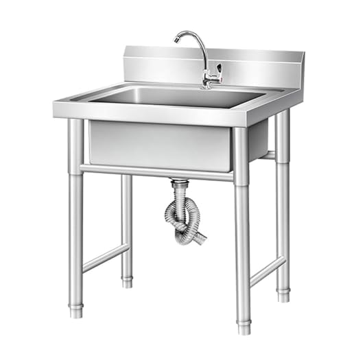 Commercial Stainless Steel Kitchen Sink – 1/2/3 Compartment, EN 1.4301 or 1.4372 Steel, Food Prep & Dishwashing, Customizable, for Restaurant, Butcher, Catering (1-Bowl Sink, 201, 600 * 600 * 800)