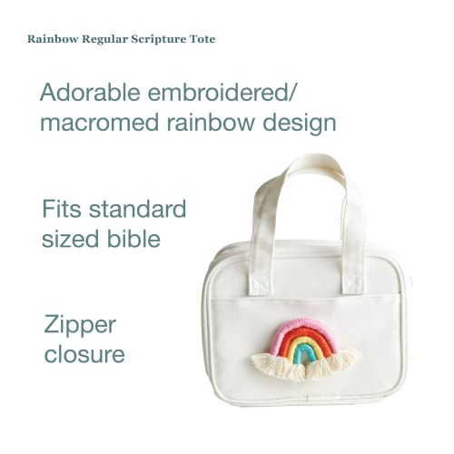 LDS Rainbow Regular Scripture Tote | Adorable white canvas scripture bag with embroidered rainbow design | Fits LDS standard scriptures and more | Zipper enclosure and compact | Perfect for kids3