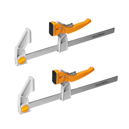 POWERTEC 12-Inch Bar Clamps (2-Pack) – Fast Action Gear Clamp w/ 440 lb Capacity, Quick-Release Woodworking Clamps with Aluminum Jaws & Spreader Function (72122)