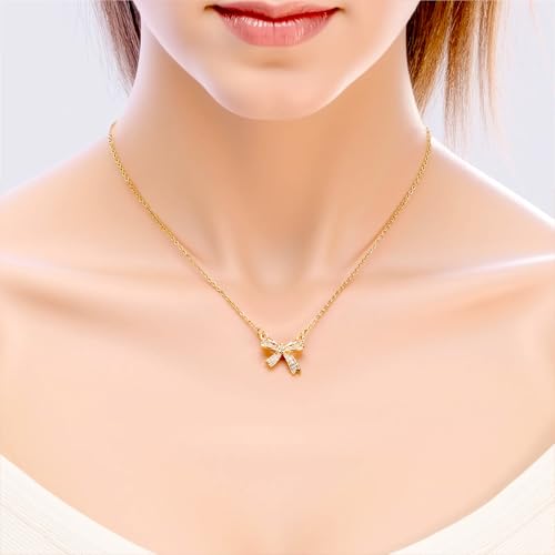 TIESOME Goldene Halskette Damen, Kette Damen Schleifenhalskette Zierliche Verstellbare Chokerkette Süße Kleine Kette Schleife Für Frauen Anhänger Eleganter Schmuck Geschenk Trendiges