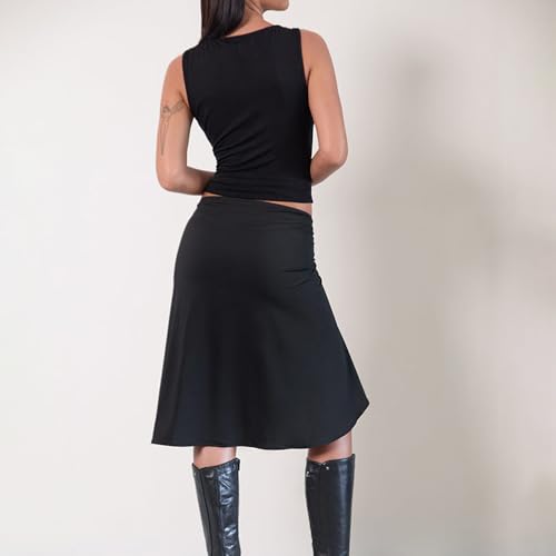 Women Y2K Low Rise Striped Midi Skirt Wrap Style Ruffle A-line Vintage Long Skirt Coquette Irregular Hem Skirts3