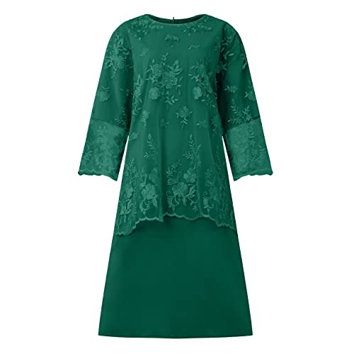 Adhowbew Formal Dresses For Women Plus Size Lace Chiffon Two Piece Set Dress Elegant Long Sleeve Midi Wedding Guest Dresses Crew Neck Dresses That Hide Belly Fat Spring Clothes 2023 X-Large Green #TOP4