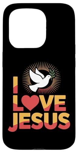I Love Jesus Dove サンバースト 平和な信仰 スマホケース iPhone 15 Pro 用