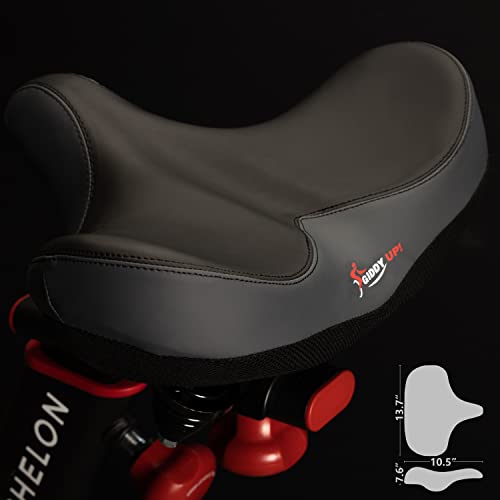 Giddy Up! Bike Seat - Compatible with Peloton Exercise and Road Bicycle - Oversized Comfortable Bike Saddle - Extra Wide Replacement Universal Fit Indoor Outdoor Padded Memory Foam Waterproof Cover