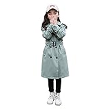 [Godlovefull] 子供服 キッズ トレンチコート ジュニア フォーマルコート スプリングコート チェスターコート ガールズ アウター 女の子 カーディガン コート ロング カーディガン 学生 演出服 卒業式 発表会 入学式 通学 普段着 (グリーン,160)