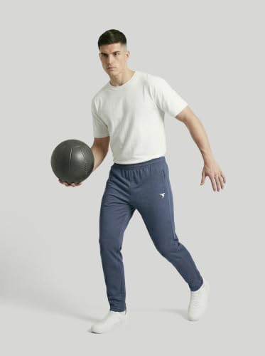 Image of TECHNOSPORT Men's Melange Slim Fit Techno Dry Trackpants Drawstring 2-Pocket Polyester Joggers for Gym Running Workout UPF50+ Anti Odour