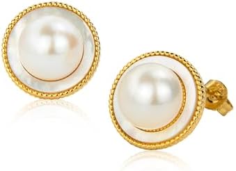 Freshwater Pearl Stud Earrings for Women – Hypoallergenic 18K Gold Plated Sterling Silver for Mother, Wife, Brides (Birthday, Valentine's Day, Anniversary,Wedding)