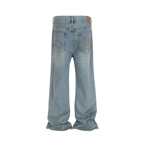 Men’s High-Waisted Blue Jeans, Y2K Streetwear Style, Wide Leg, Ripped Denim Pants for Fall3