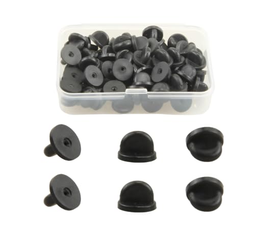 MAHAVIMOKSA 1 Box 100pcs PVC Rubber Pin Backs Butterfly Clutch Backings for Badge Replacement (Black Round)