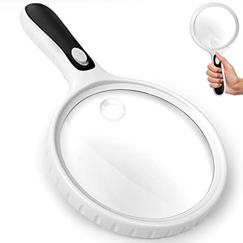 Large Magnifying Glass with Light, 5.5in Page Magnifier 5X 15X Handheld Lighted Magnifier with 4 LED Lights, Magnifying Glass for Reading Small Prints & Low Vision Seniors with Aging Eyes Cover