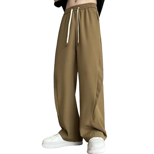 Mens Summer Wide Leg Baggy Pant Wide Leg Y2K Elastic Waist Track Pants Summer Vacation Casual Pants for Men