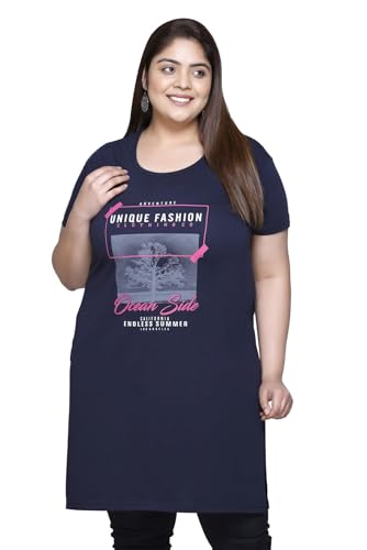 Image of In Love Women's Printed Cotton Plus Size Longline T-Shirt with Pockets | Cotton fabric - soft longline T-shirt with easy plus-size fit
