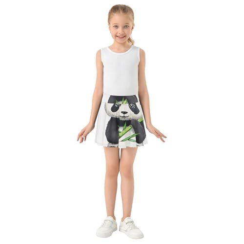 Joisal Tennis Skirts Toddler Watercolor Cartoon Panda Bear White Athletic Shorts Girls Skorts Breathable Pleated 4t3