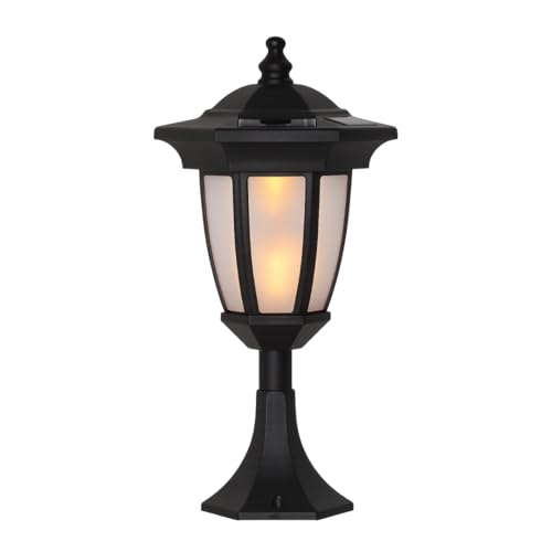 Star LED Solarstab Schwarz 15,5x63cm Outdoor Laterne Garten Deko Flammeneffekt Solarbetrieben Wasserdicht Akku Kunststoff Elegantes Licht für Außenbereich