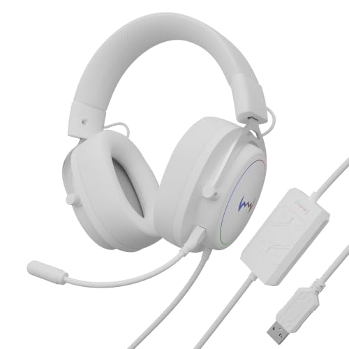 Image of daWg HeadBug G30 Wired Gaming Headset, 50mm Neodymium Drivers, Virtual 7.1 Surround Sound, Hi-Res Audio, Flexible Gaming Mic, Audio Controls, RGB LED, Soft Ear Cushions, Windows Software (White)
