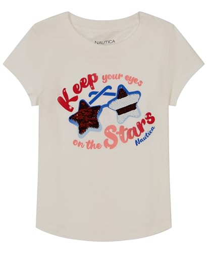 Image of Nautica Girls Short Sleeve Legacy T-Shirt with Flip Sequin Design, Cotton Tee with Tagless Interior