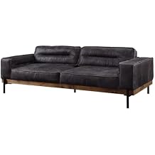 Acme Silchester Top Grain Leather Sofa with Track Arm in Antique Ebony
