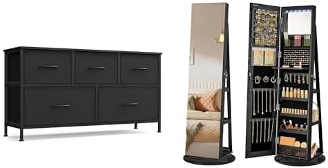 SONGMICS Dresser for Bedroom, 6 LEDs Lockable Mirror Jewelry Cabinet, ULGS322B01S and UJJC007B01