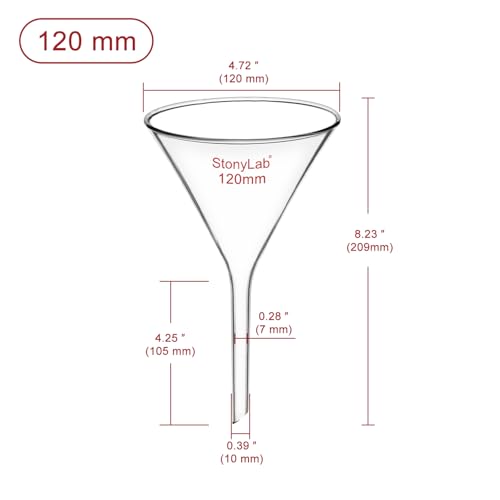stonylab Glass Funnel, 2 Pack Heavy Wall Borosilicate Glass Short Stem Filter Funnels Laboratory Glassware, Diameter 4.72 inch