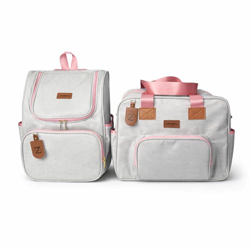 Kit Bolsa Mochila De Maternidade Linho Elegante Impermeável 2 Peças (Salmão)