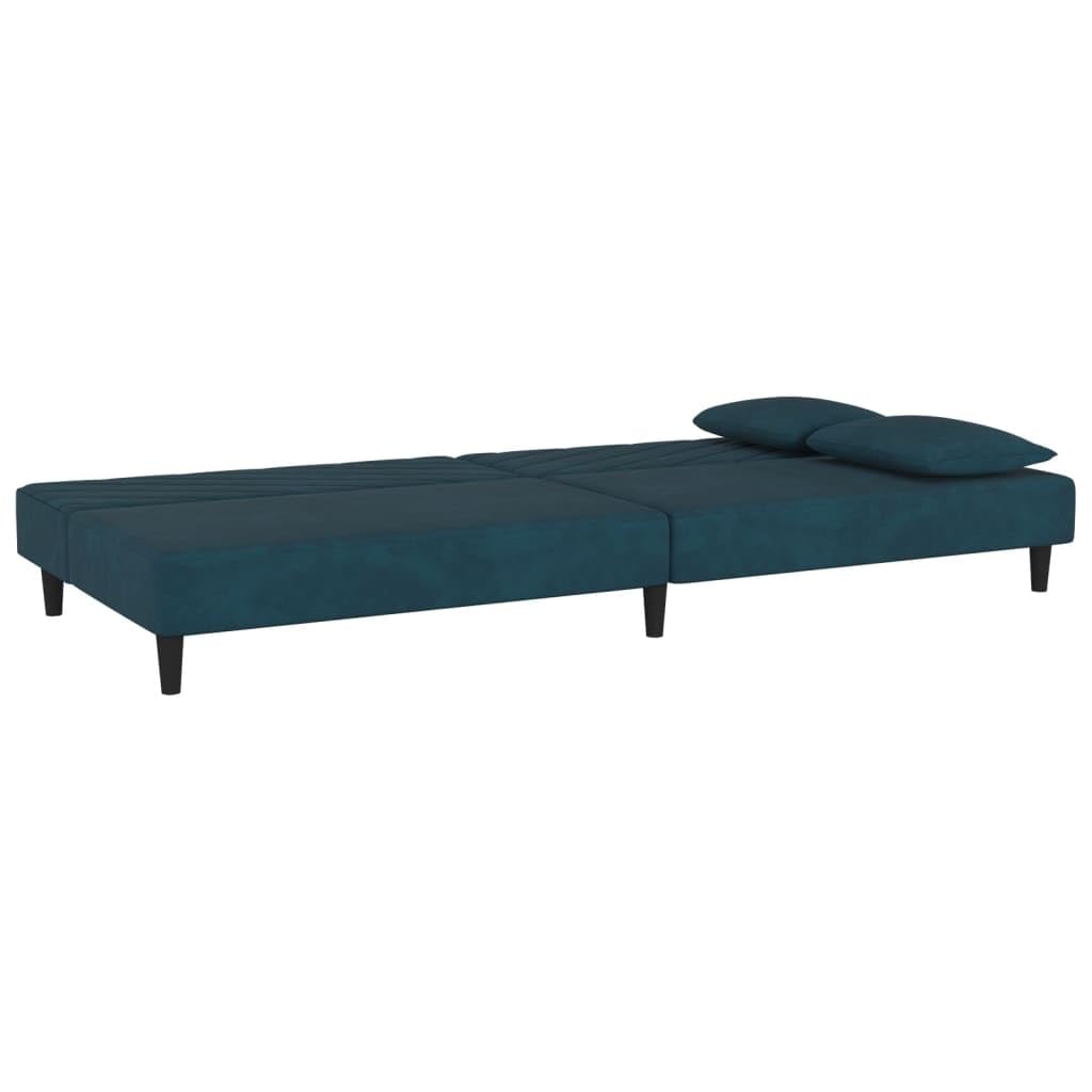 Sofa z funkcją spania 2-osobowa, kolor niebieski aksamit, z 2 poduszkami, możliwość przekształcenia w łóżko, do salonu, pokoju gościnnego, 200 x 84,5 cm