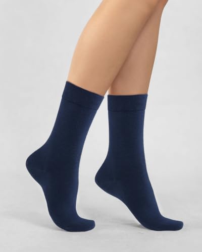 Image of COTTON DAY Women's Soft Combed Cotton Dress Socks Seamless Toe Black White Gray Navy Blue Brown Beige