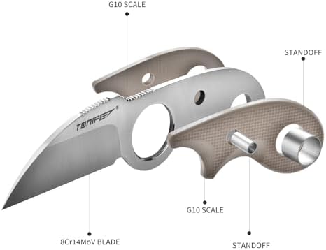 TONIFE Small Fixed Blade Knife Full Tang EDC Camping with Sheath Lanyard and Clip, Blade Length 2.17