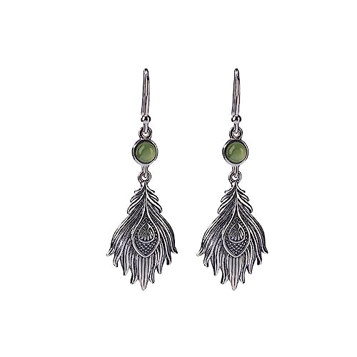 Boucles d'oreilles pendantes en jade véritable et argent S925 style vintage