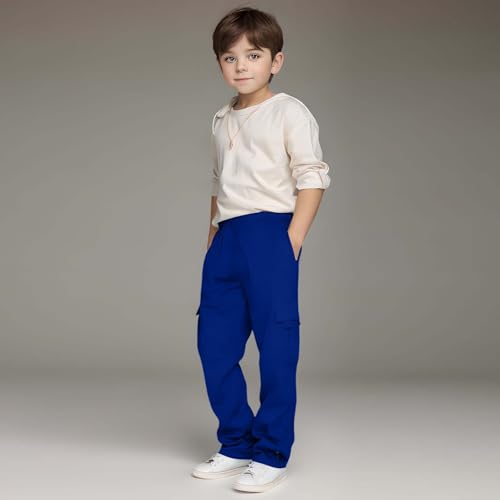 Boy's Baggy Cargo Sweatpants Open Bottom Elastic Waist Drawstring Sweat Pants Active Workout Joggers with Pockets 3-14Years3