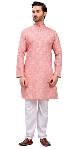 Image of Studio Shringaar Men's Cotton Blend Relaxed Fit Ikat Printed Knee Length Kurta