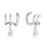 Pendientes de aro chapados en oro blanco con diseño de lágrima para mujer, hipoalergénicos, con circonita cúbica, joyería colgante