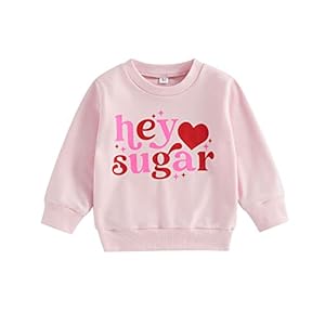 Infant Toddler Baby Girl Valentine ‘s Day Outfit Heart Printed Long Sleeve Sweatshirt Crewneck Pullover Shirt Top