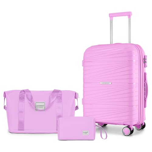 Image of LARVENDER Carry On Luggage 22x14x9 Airline Approved, Suitcases with Wheels | Expandable Hardside PP Carry On Suitcase, 20 Inch Luggage Sets 3 Piece for Women Men, TSA Lock, Neon Pink