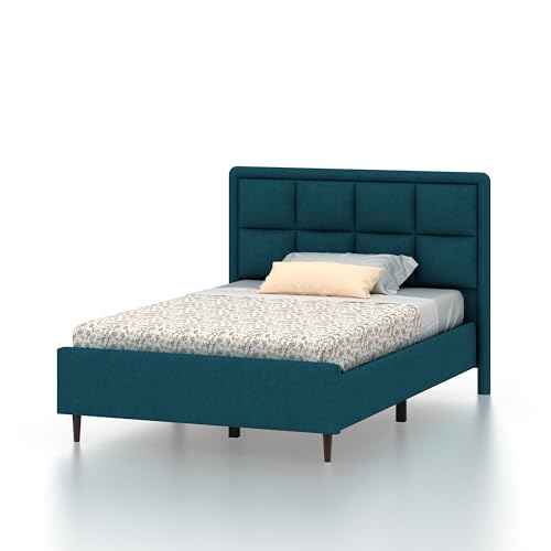 Image of Ganpati Arts Solid Sheesham Wood Louis Upholstered Single Size Bed Without Storage | Modern Design Wooden Single Bed Cot Palang Furniture for Bedroom, Guest Room, Hotels and Home (Teal, 4 Ft)