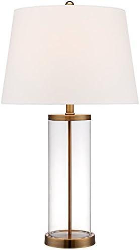 360 Lighting Modern Coastal Table Lamp Fillable 26″ High Clear Glass Cylinder Gold Metal White Drum Ball Shade Decor for Living Room Bedroom Beach House Bedside Nightstand Home Office
