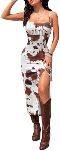 Verdusa Women's Cowgirl Dress Western Outfit Boho Bodycon Long Slit Thigh Cami