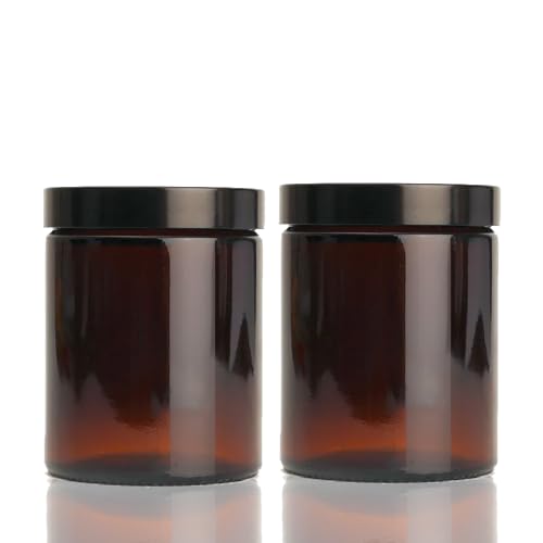 Fam Organic 180 Amber Brown Glass Jar Container with Air Tight Lid – Suitable for Cosmetics, Candle, Storage, Herb Stash - Reusable, BPA-Free, Eco-Friendly Jar (180ml - Black Lid - Pack of 2) Fam Organic 180 Amber Brown Glass Jar Container with Air Tight Lid – Suitable for Cosmetics, Candle, Storage, Herb Stash - Reusable, BPA-Free, Eco-Friendly Jar (180ml - Black Lid - Pack of 2)