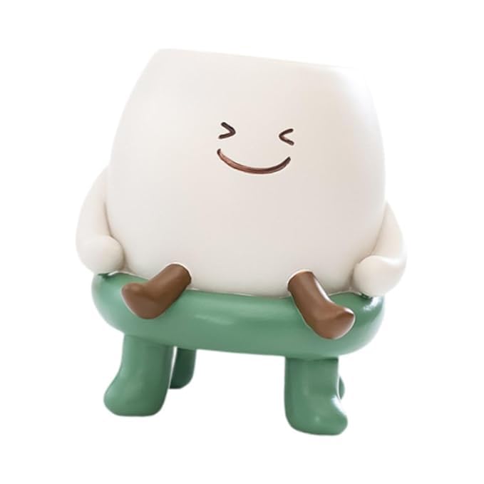Image of Cute Face Plant Pot with Stool, Resin Head Planter for Indoor Plants, Cartoon Succulent Flower Pot for Home Decor, Living Room, Office Desk, Tabletop Decorative Planter
