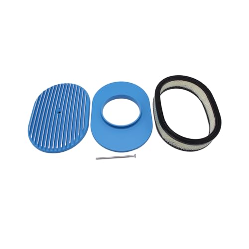 Image of 1 Set SHLPDFM Air Cleaner Polished Aluminum Blue 12 inch inch Oval Full Finned Air Cleaner Assembly Fits for Chevy, Ford, & Mopar Hot Rod
