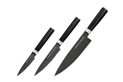 Samura MO-V Lot de 3 couteaux de cuisine japonais avec coffret cadeau – Couteaux de cuisine japonais de qualité supérieure pour des techniques de coupe précises et des arts culinaires créatifs dans
